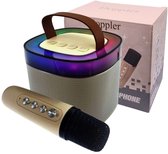 Doppler Diamond – Bluetooth Karaoke Set met Draadloze Microfoon, LED Verlichting & 10W Stereo Speaker – Crème