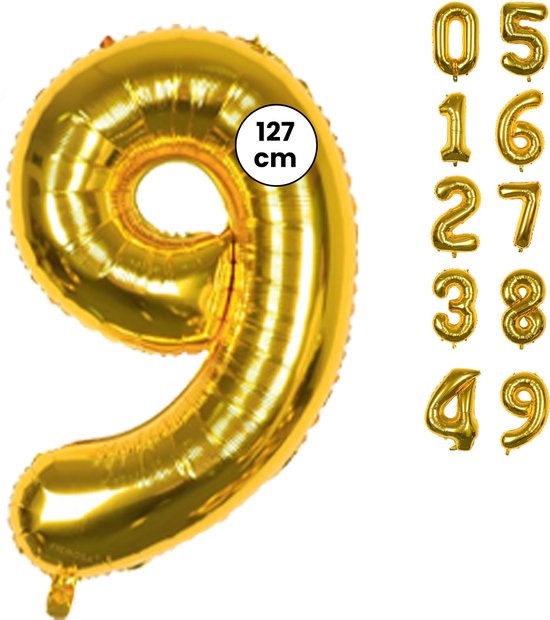 Ballons Chiffres Fienosa - Chiffre 9 - Couleur Or - 127 cm - XXL Groot - Ballon à l'hélium - Ballon d'anniversaire