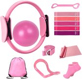 6-delige Pilates Set Voor Thuis – Ring, Bal, Banden & Stretching Kit, Roze