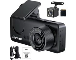 Sireza® D1 - Dashcam - Dashcam Voor Auto - dual dashcam - Voor en Achter Camera - NL Handleiding + Systeem - Loop Opname - Full HD - 64GB SD Kaart - WiFi - 2 inch met App