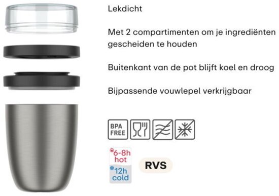 Pot à lunch isotherme Mepal Ellipse - 500 + 200 ml - Boîte à lunch Thermos - Bleu vif