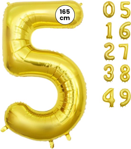 Fienosa Cijfer Ballonnen nummer 5 - Goud - 165 cm - Helium Ballon - Verjaardag ballon - Verjaardag versiering - Leeftijd verjaardag - Verjaardagsballon - Verjaardag