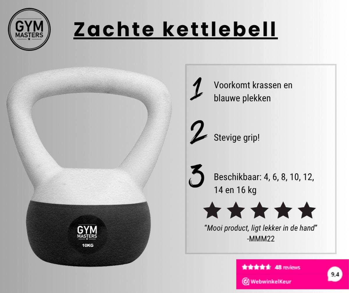 Gym Masters Zachte Kettlebell Set – 2, 4, 6, 8, 10, 12, 14 en 16 kg – Fitness Gewicht voor Thuis & Sportschool – Krachttraining & Cardio – Anti-Beschadiging – foto 6