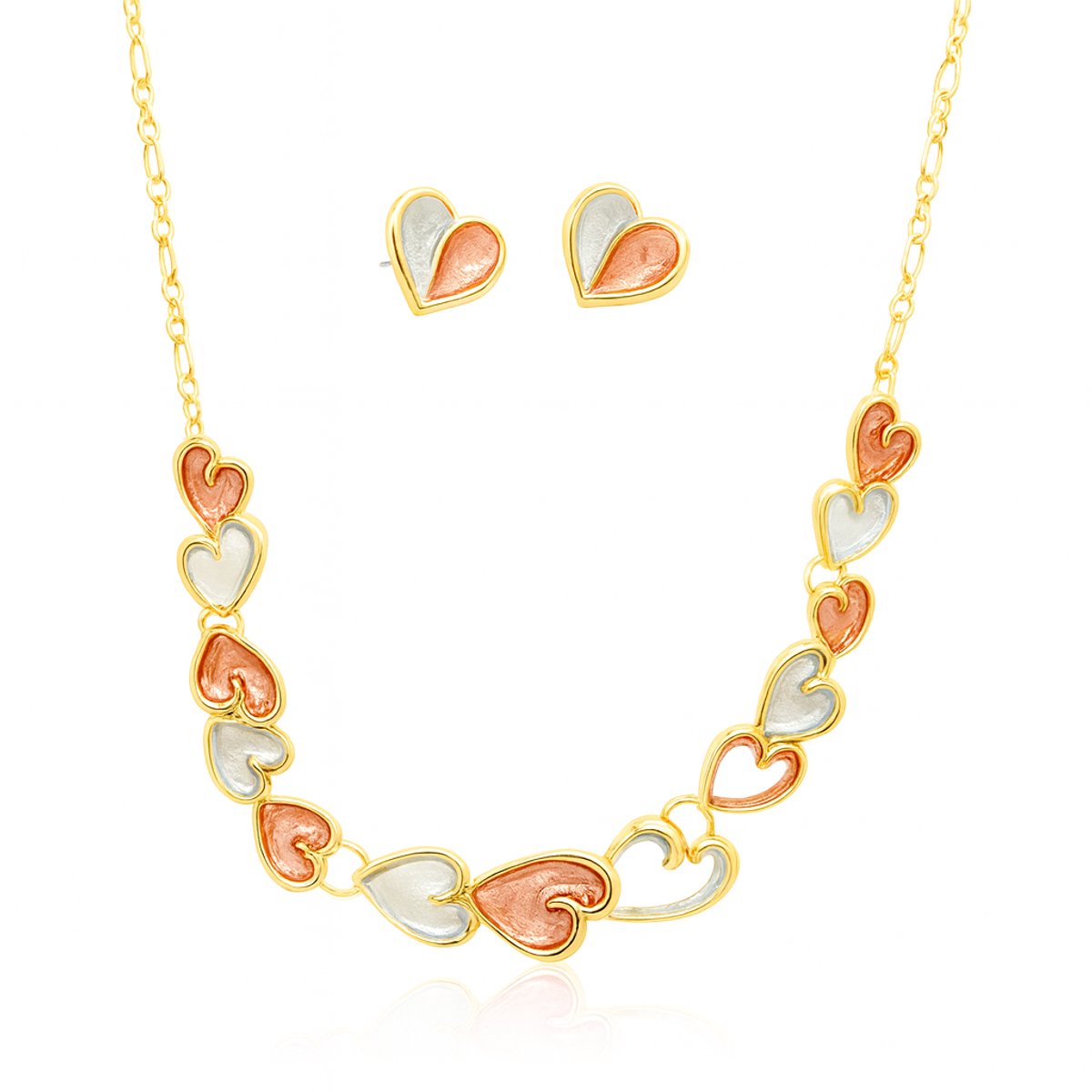 Rood-blauw-gouden hartvormige ketting en oorbellen set – milieuvriendelijke legering, elegant design