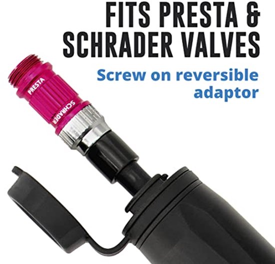Mini fietspomp met meter voor Presta en Schrader ventielen - Draagbare fietspomp voor hoge druk 110 PSI - Ideaal voor weg, berg en BMX fietsen — afbeelding 2