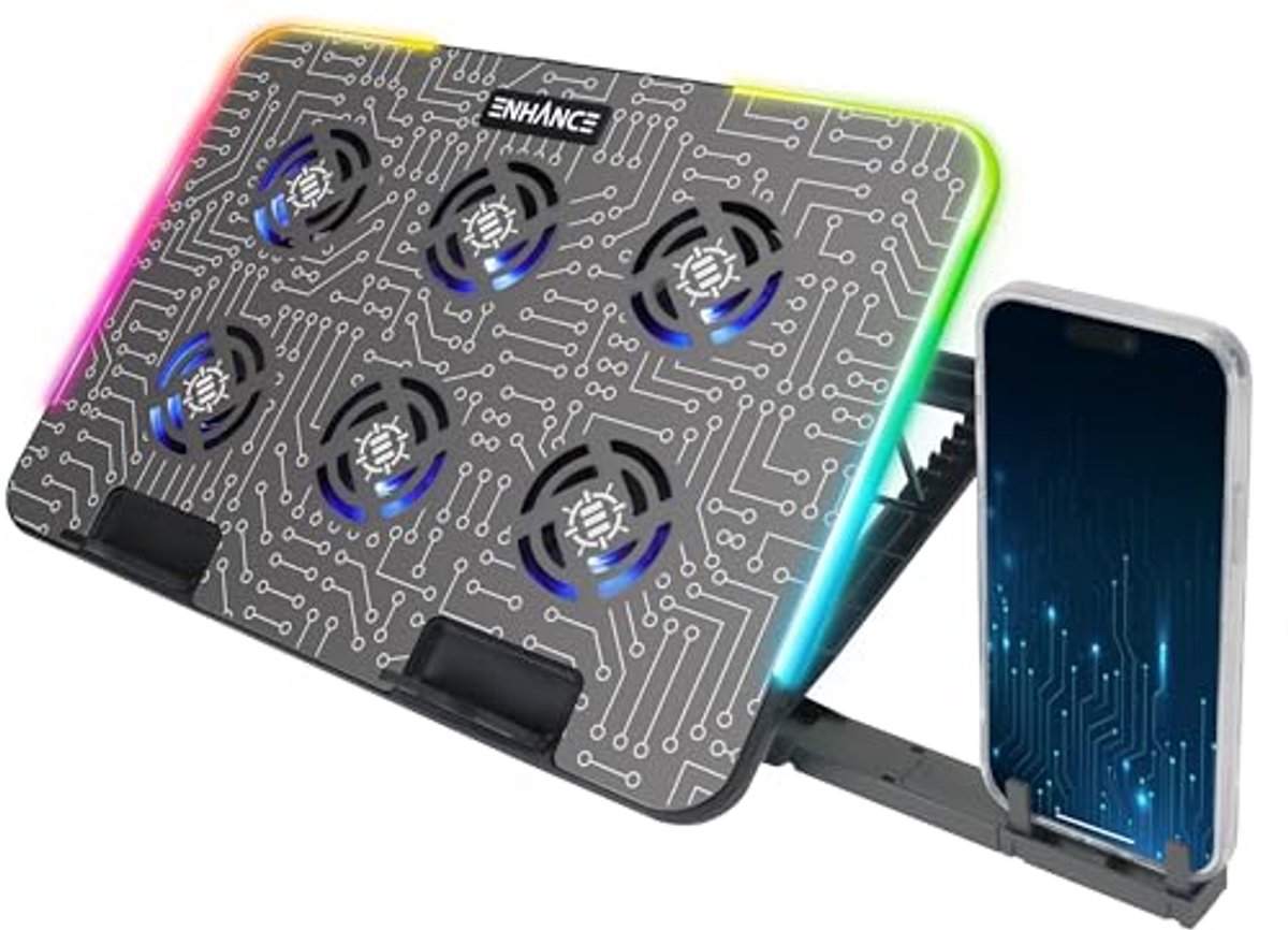 Laptopkoelstandaard met RGB-verlichting en 6 ventilatoren - 43 cm