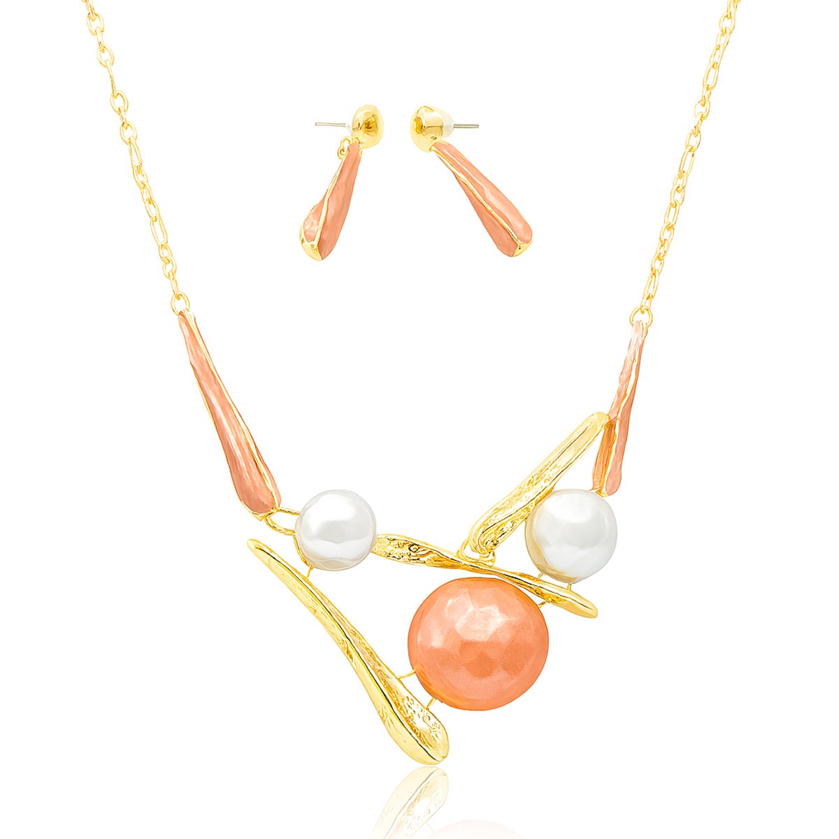 Rood Blauw Gouden Milieuvriendelijke Legering Ketting en Oorbellen Set – Bal en Staaf Ontwerp
