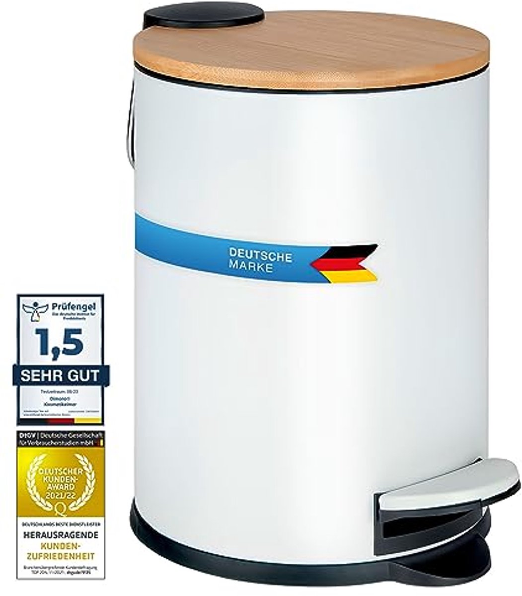 Cosmetic Bin 3 Liter - Elegant Afvalemmer met Bamboe Deksel voor Badkamer en Keuken