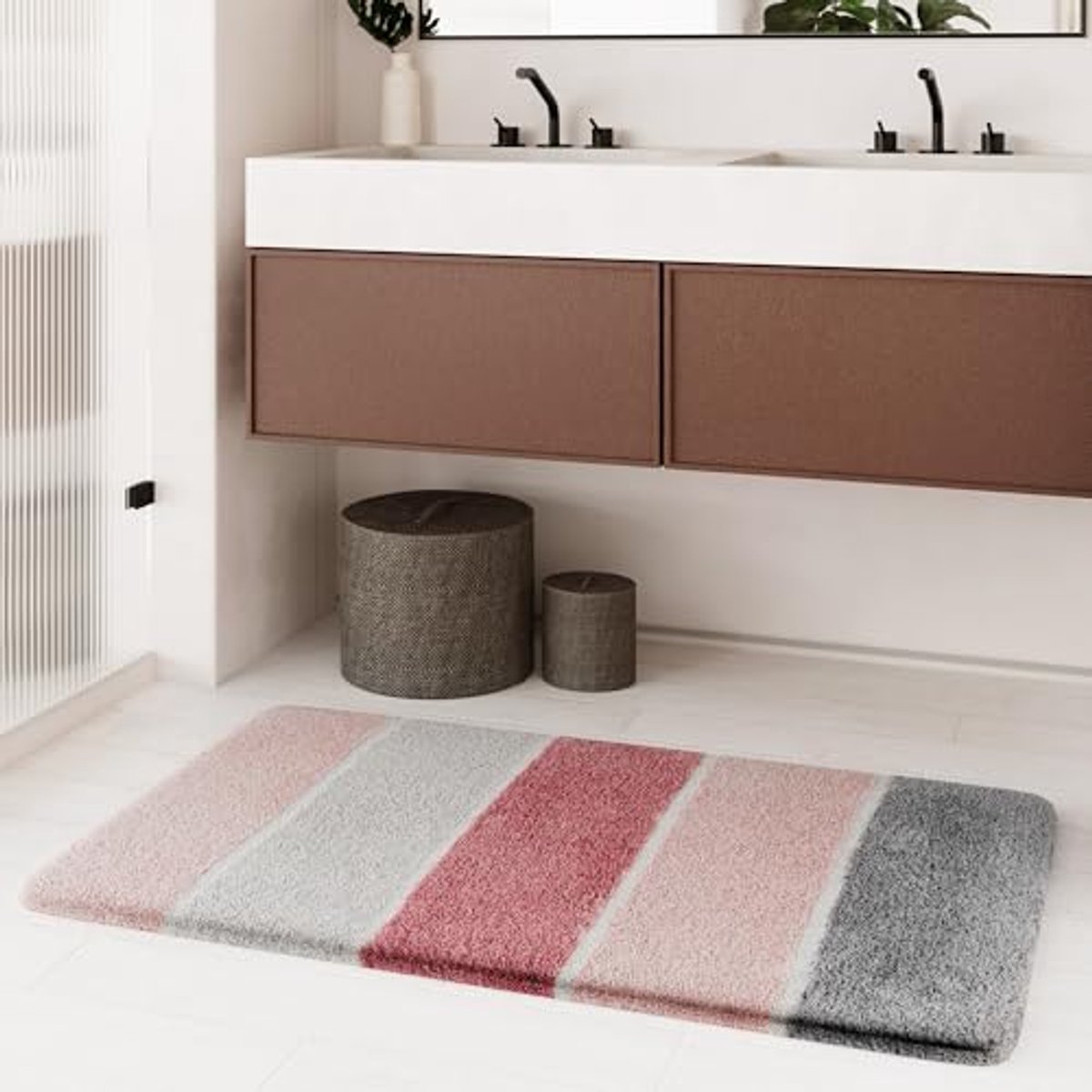 Zachte Antislip Badmat met Pluizige Pool - Wasbaar en Ondersteunt Vloerverwarming (55 x 65