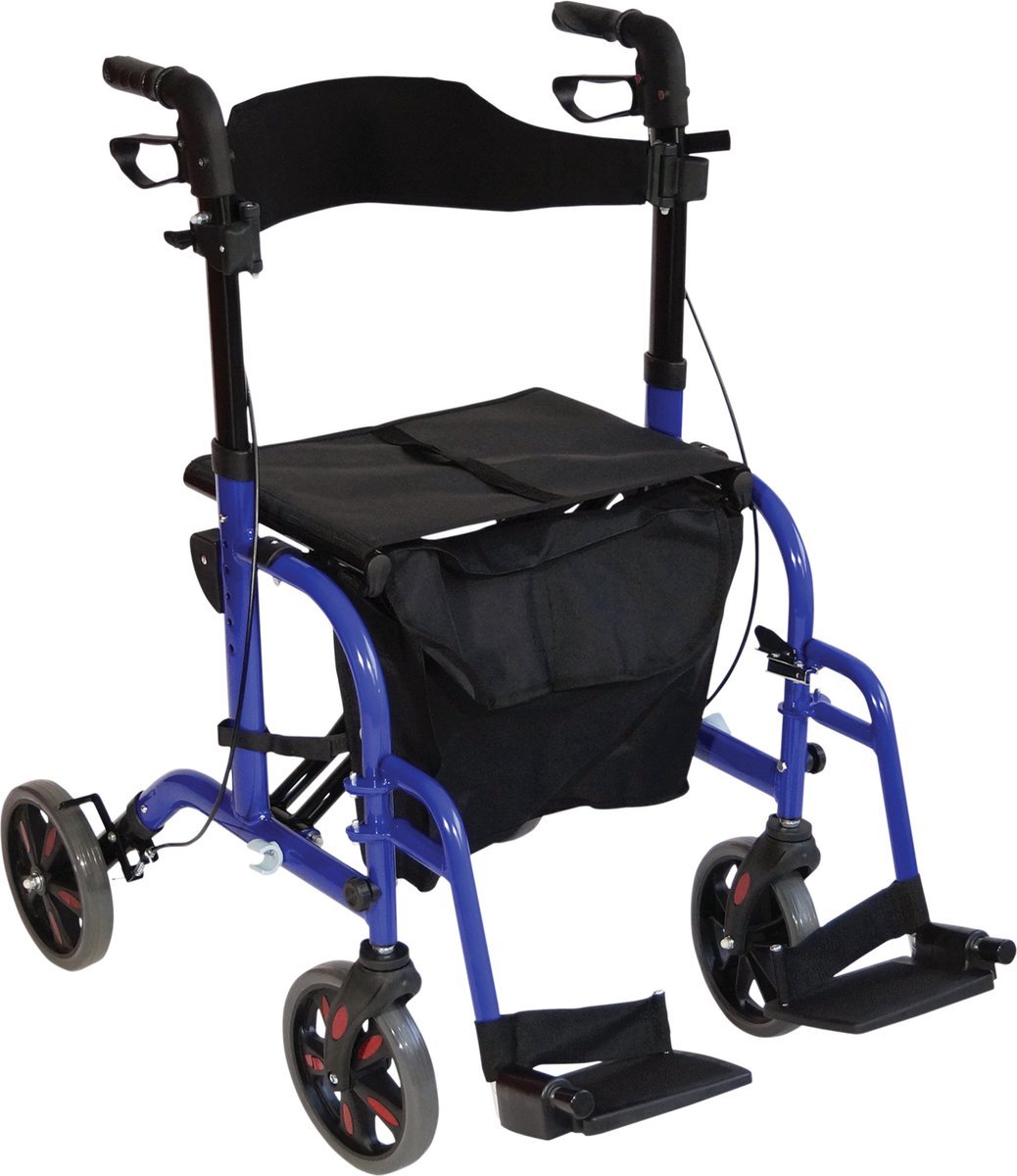 Plaza Duo Deluxe 2-in-1 Rollator & Rolstoel – Lichtgewicht & Opvouwbaar – Belastbaar tot 120 kg – Blauw