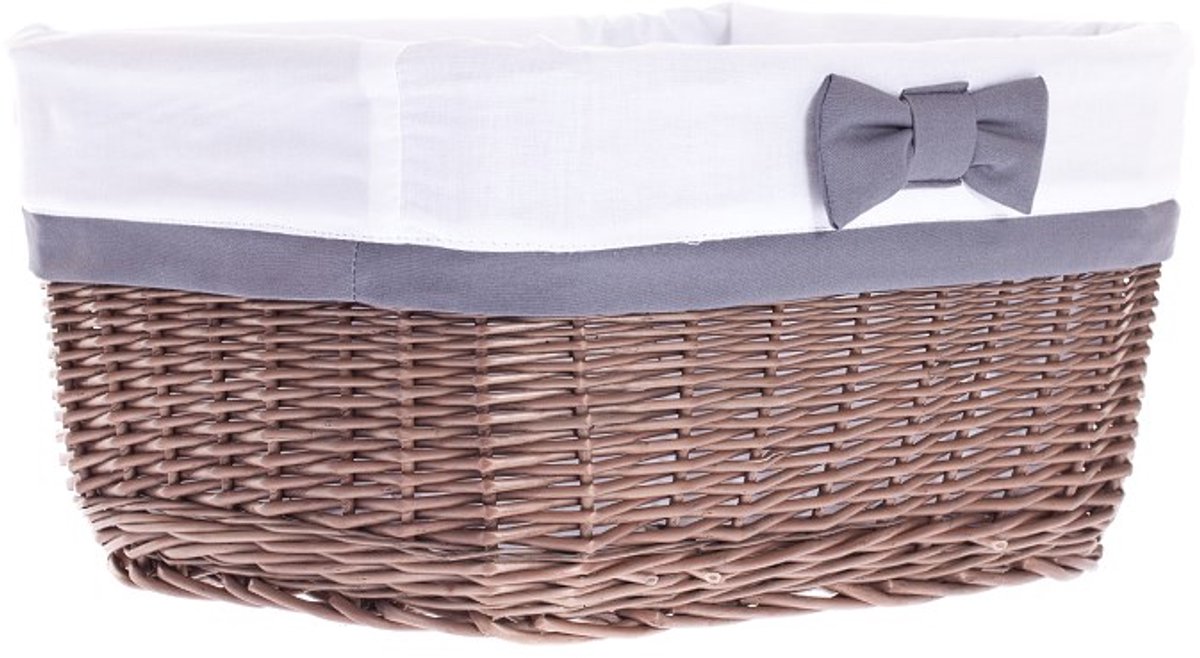 The Wicker Stories – Rieten opbergmand met witte stoffen voering met grijze afwerking – Handgemaakt in Europa – Donkerbruin