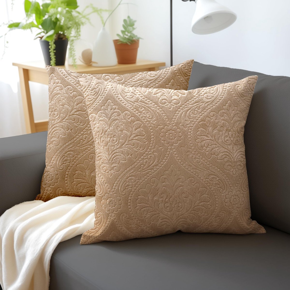 Ibenzoa Set van 2 fluweelzachte kussenhoezen voor elegant interieur in beige tint
