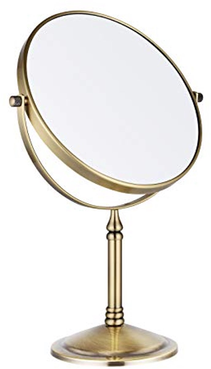 Tafelspiegel met 10x vergroting - 360 graden draaibaar - Dubbelzijdige make-up spiegel - Ø 20 cm - Goudkleurig