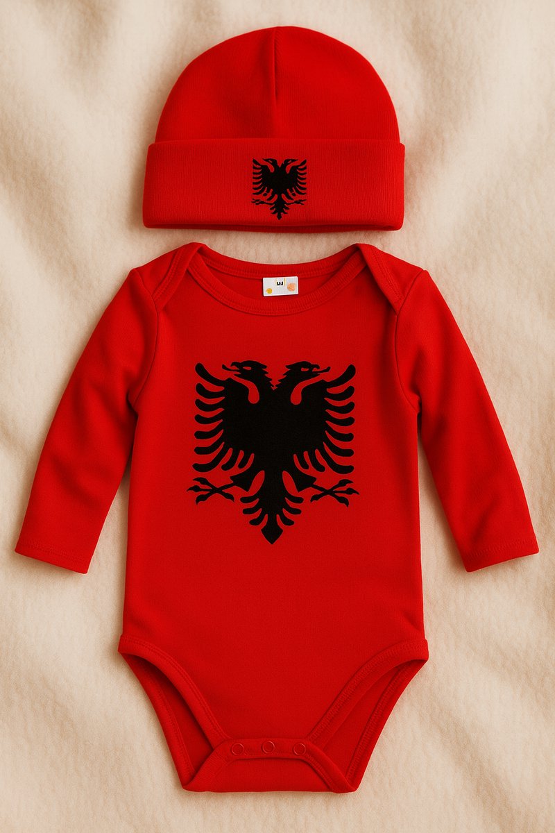Albanie baby set 2-delig muts, romper - Albanese adelaar -