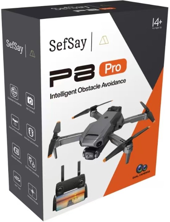 SefSay P8 Drone Zwart - Drone met dubbele camera - Obstakel ontwijking - Drones - drone voor kinderen - Drones met camera voor volwassenen - Inclusief opbergtas en 2 accu's