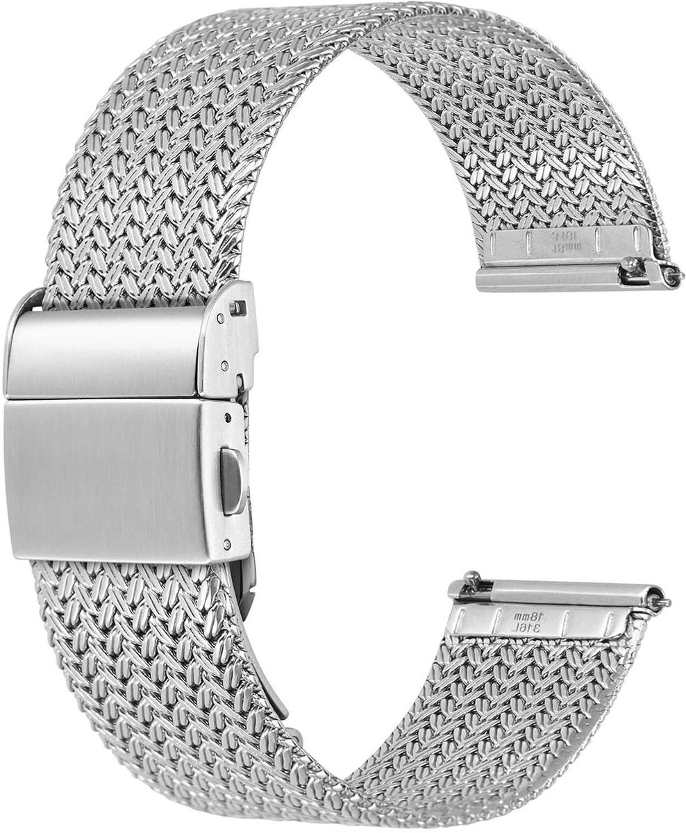 18mm metalen horlogeband voor heren en dames - Roestvrij staal - Snelsluiting - Vouwsluiting - Zilverkleurig