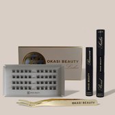 Okasi Beauty - Kit de démarrage pour des cils Flawless - Ensemble complet de cils à DIY avec extensions - Longueurs Mix 10-12-14 mm - Colle et scellant - Dissolvant - Applicateur - Aspect naturel - Extensions de cils