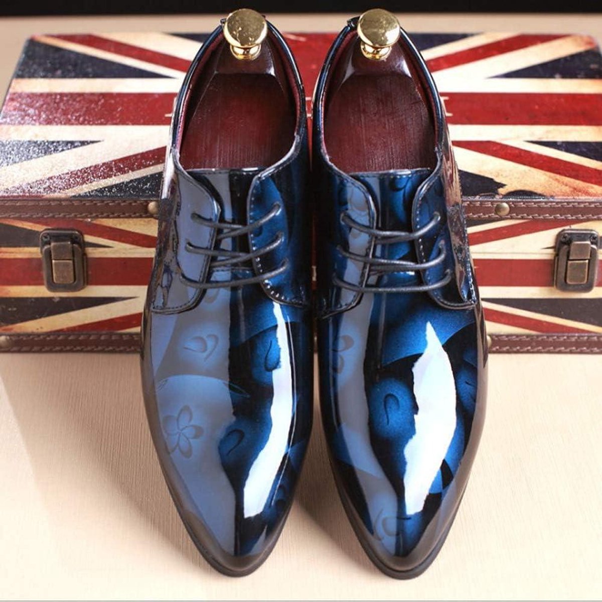 Formele Heren Derby Schoenen met Bloemenpatroon en Puntneus Blauw