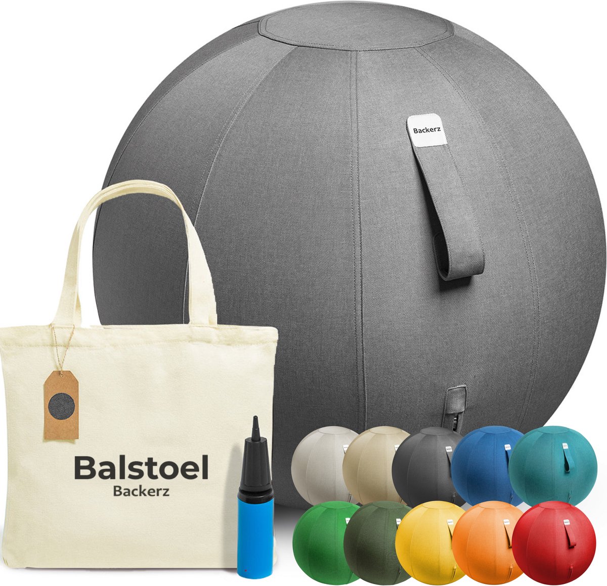 Backerz Zitbal 65 CM - Zitballen met Hoes Linnen - Ergonomische Bureaustoel Kantoor en Thuis - Luxe Yoga Bal - Donker Grijs