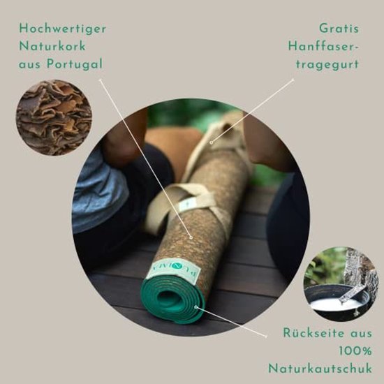 Yogamat XXL van 100% natuurlijk rubber en kurk, extra breed en lang, fitnessmat zonder lijm en weekmakers, 183 x 68 x 0,4 cm van Yogamat — afbeelding 3
