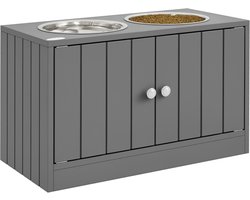 PawHut Huisdier Voeder MDF, Roestvrij Staal 60L x 30B x 35,5H cm Grijs