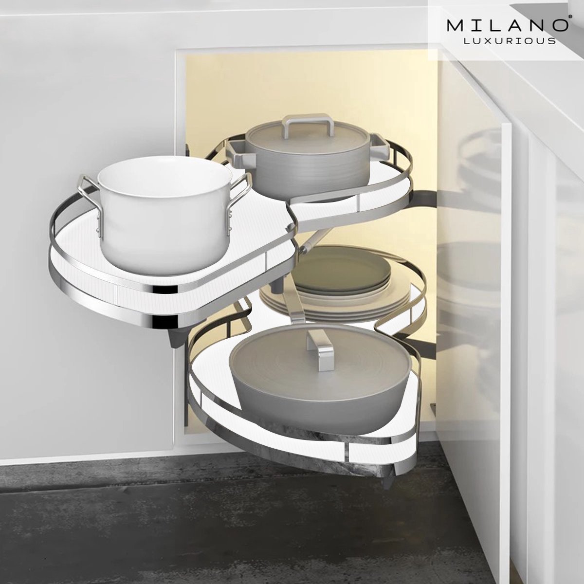 Milano Luxurious® Hoek Keukenkast Organizer linksdraaiend – 2 schuifplateaus - deurbreedte 45 cm – Wit