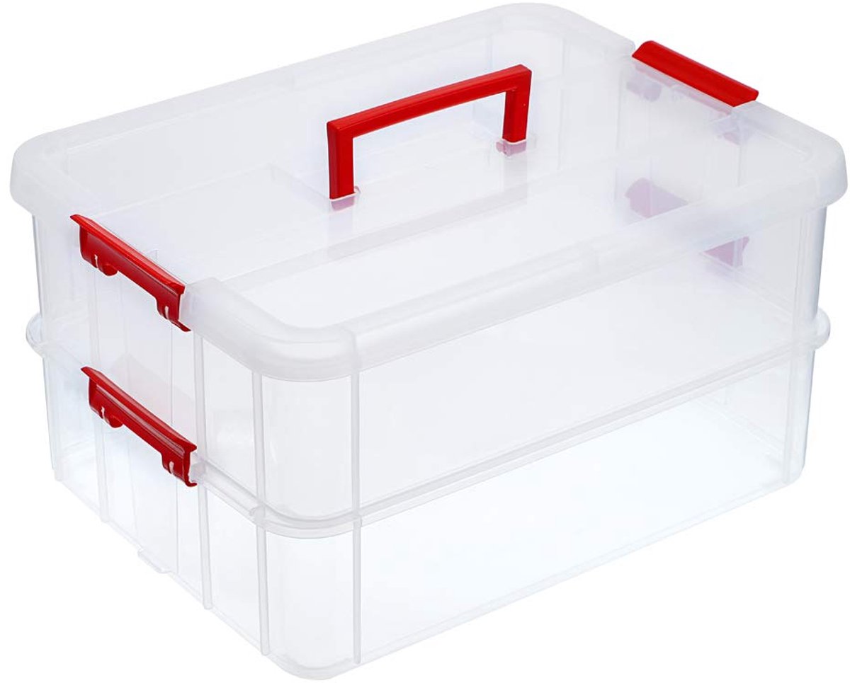 Azomor® Twee-laagse stapelbare opbergdoos met verstelbare compartimenten en draaggreep