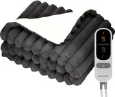 Auronic Elektrische Deken - 160 x 120cm - 1 Persoons Warmtedeken - 3 Warmtestanden - Verwarmingsdeken - Pluche - Antraciet