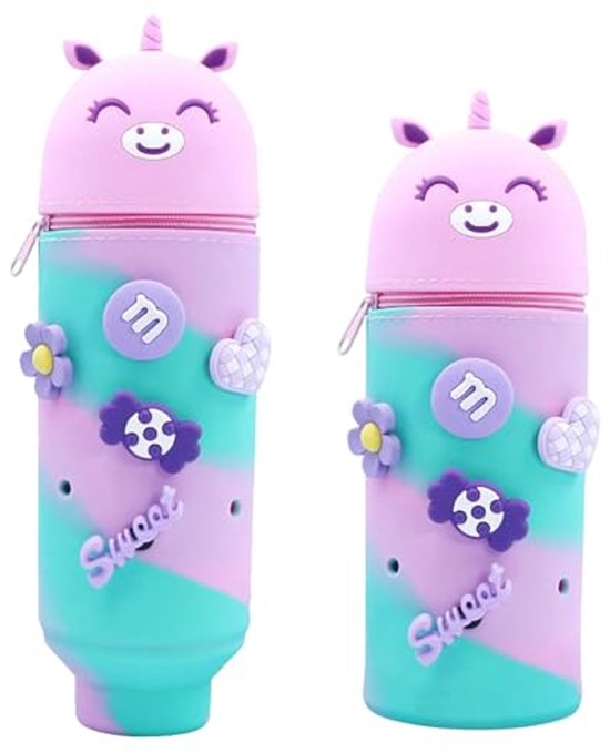 SHRADS 2-in-1 zachte siliconen tas - Kawaii pennenetui, schattige cartoon (blauwe haai
