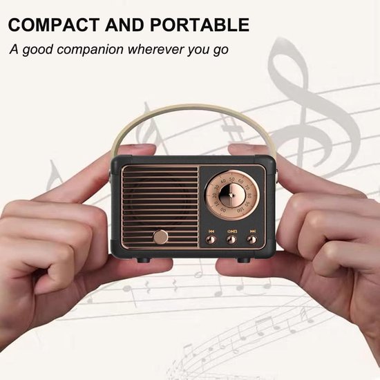 Retro Bluetooth-luidspreker, draagbare draadloze luidspreker met kristalhelder stereogeluid en rijke bas, retro-decoratie voor bureau, slaapkamer, keuken, verjaardagscadeaus voor vrouwen, mannen en tieners (zwart) van Merkloos — afbeelding 3