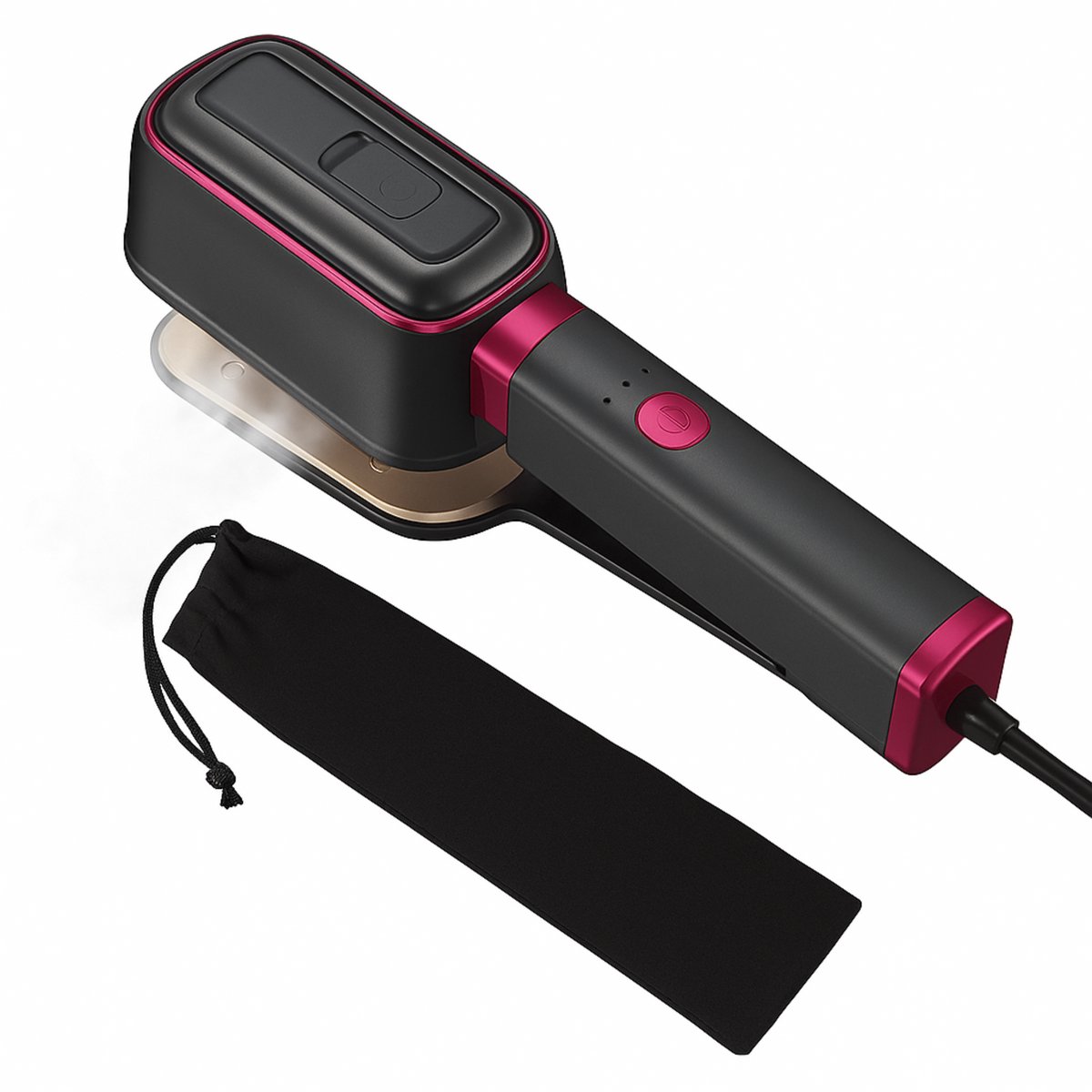 Premium Kledingstomer - Stoomapparaat Kleding - Ontkreuker - Compacte Handstomer - Inclusief Reistas - Zwart / Roze