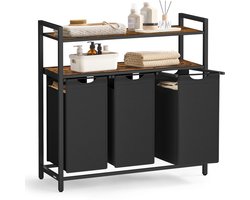 Hennova Wasmand 3 vakken - Wassorteerder - Wasmanden - Wasmand uitschuifbaar en afneembaar - Met kantelbescherming - 120 L - 92.5 x 33 x 92 cm