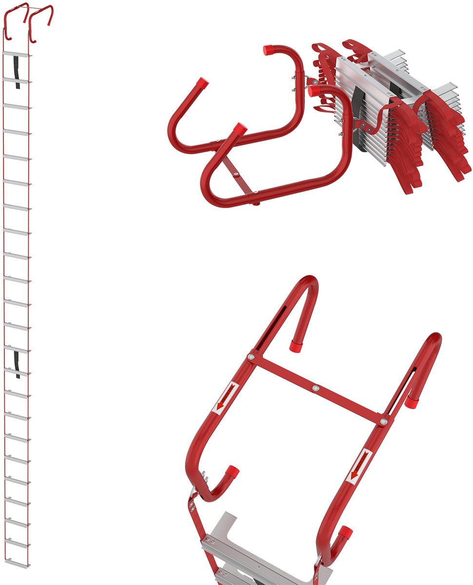 7,5 m Brandwerende aluminium reddingsladder touwladder met haken noodbrandladder, touwladder draagkracht vluchtladder brandweerladder