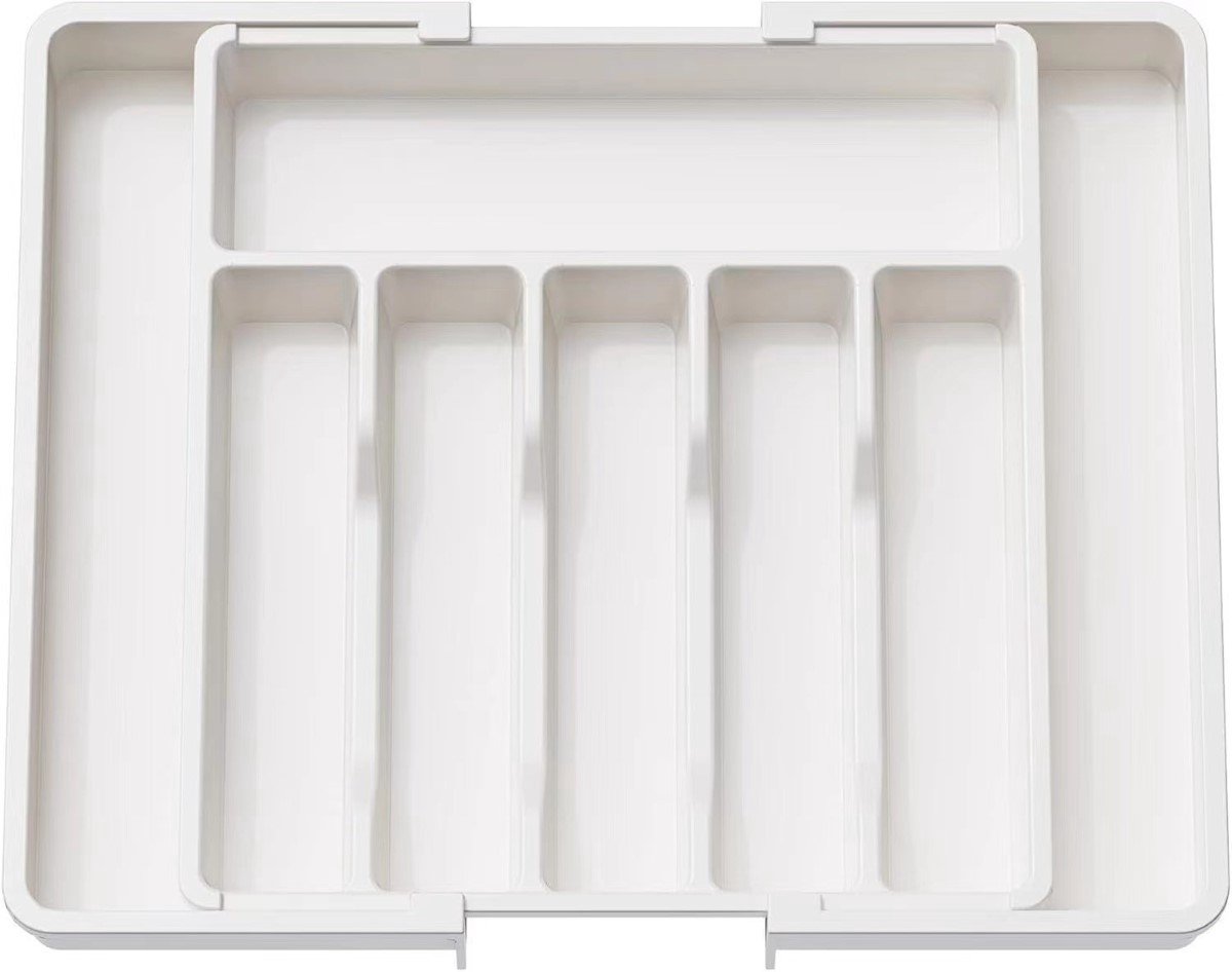 Ceruzo Verstelbare Bestekbak - Uitschuifbaar van 6 tot 8 Vaks - 33-57 x 38 x 5.5 cm - Organiser -Wit