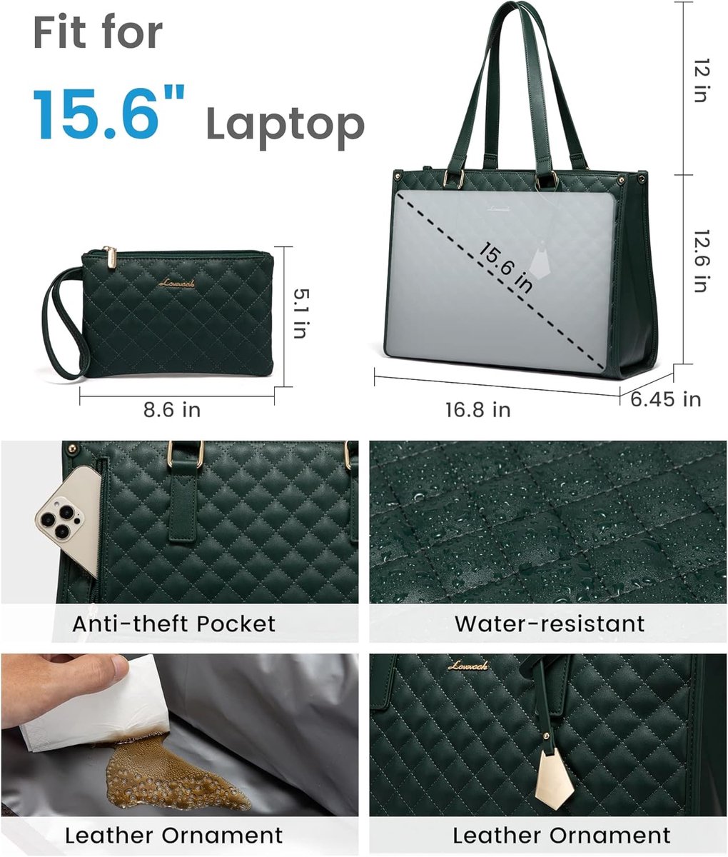 Lunch Tas, 2-in-1 Lunch Tas Handtas Combinatie, 15,6-inch Handtas Met Geïsoleerde Lunch Kamer, Lunch Tas, Vrouwen Koeltas, School Kantoor Isolatie Tas (Donkergroen) — cadeau in Koken & Dineren - foto 4