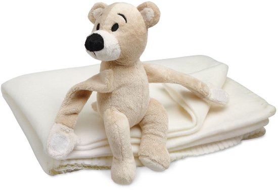 Fleece deken - Plaid - Warmtedeken - Dekentje - Voor kinderen - 120 x 80 cm - Met teddybeer - Beige