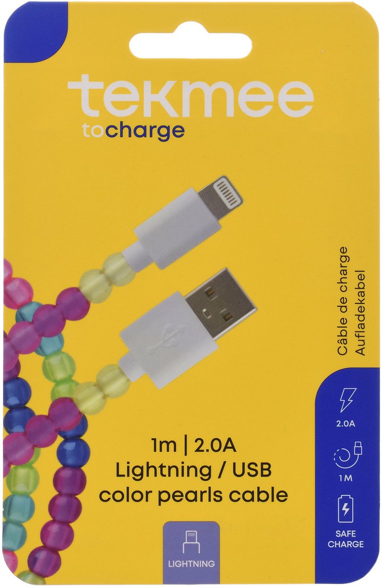 TEKMEE Oplaader Kabel iPhone - USB Kabel naar Lightning – 1M – Color