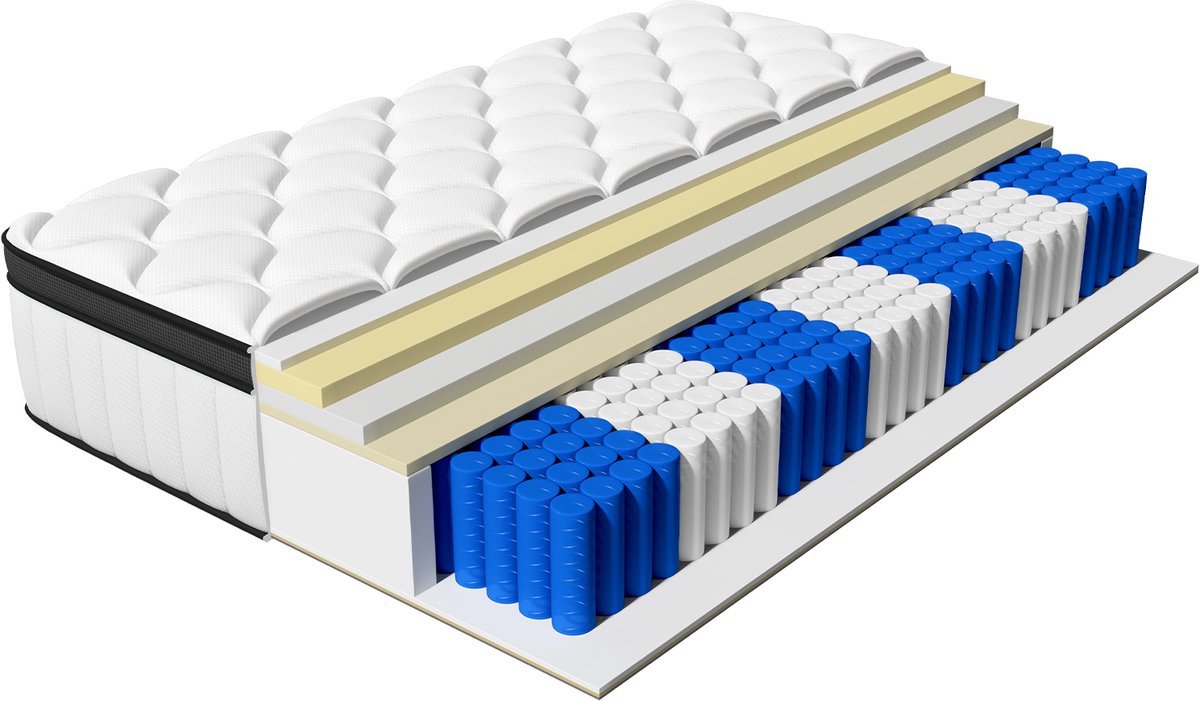 Elekiatech Matras 90 x 200 cm - 24 cm dik - Eenpersoonsmatrassen- Pocketvering Matras met 9-laags Composietstructuur Wit