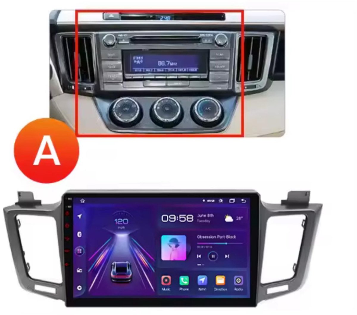 Navigatiesysteem auto met scherm - autoradio geschikt voor CarPlay en Android auto - bluetooth radio - geschikt voor Toyota RAV4 2013-2019