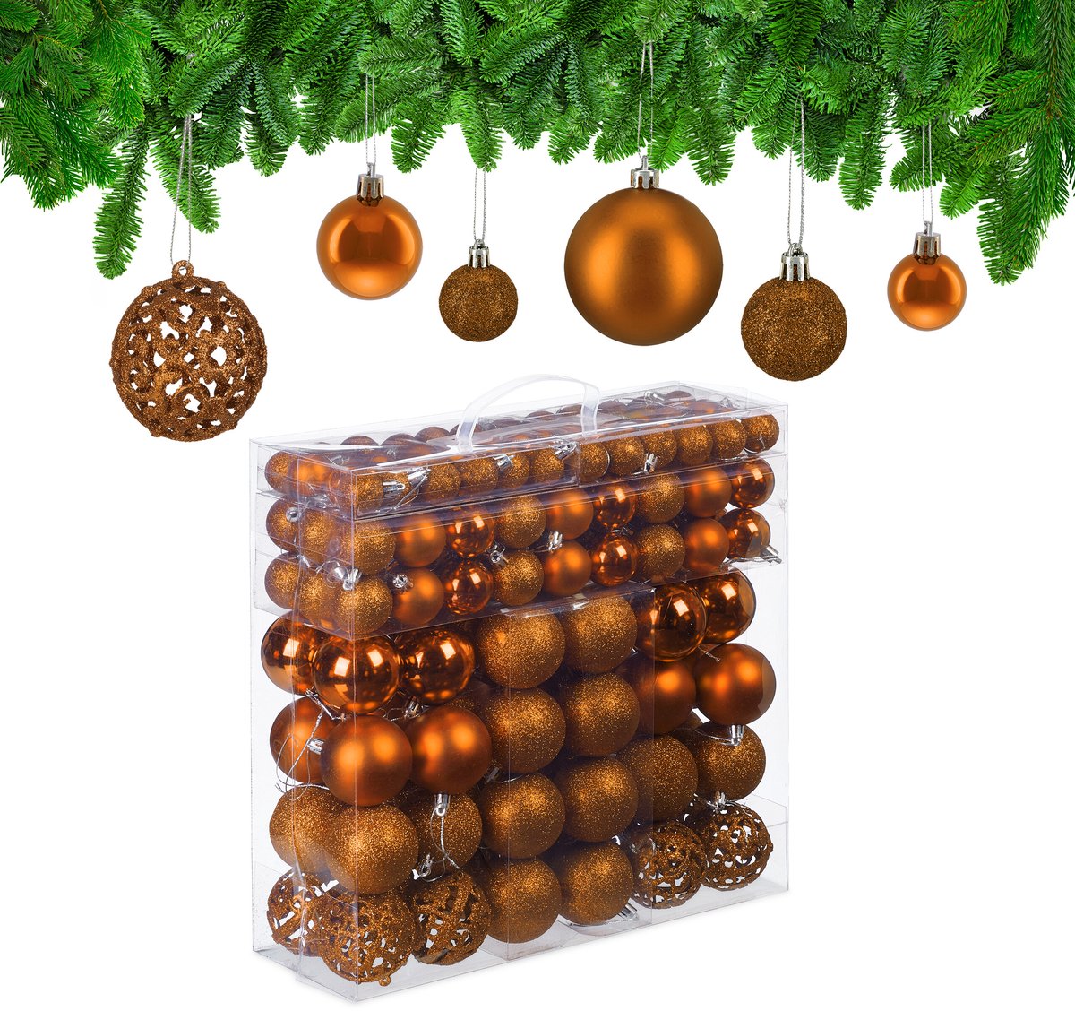 kerstballen - set van 150 - mat - glanzend - glitters - plastic - ∅ 3, 4, 6 cm - oranje
