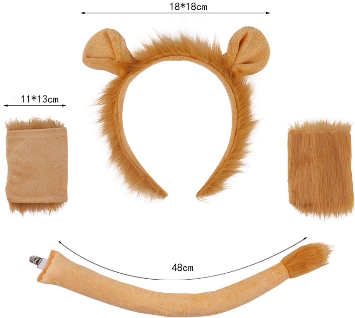 Joya Kids® Leeuw Verkleed Accessoires | Verkleedset Leeuw | Meisjes en Jongens en Volwassenen Verkleedpak Lion | Carnaval en Halloween Outfit kinderen en volwassen | Haarband met Oren, Staart, Pootjes en Strik | Safari — afbeelding 4