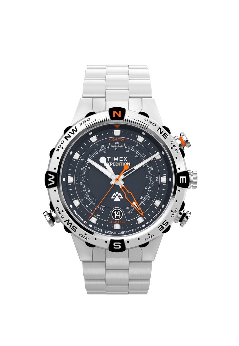 Timex Expedition Tide-Temp-Compass Quartz Analoog Horloge Zilveren Toon Kast: 100% Roestvrij Staal | Armband: 100%Roestvrij Staal 45 TW2Y12900AJ