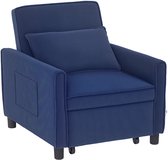 Fauteuil-lit HOMCOM - Transformable En Lit 180 Cm, Dossier Réglable, Charge 150 Kg, Aspect Lin Bleu