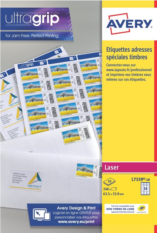 Avery Laseretiket L7159-100 / 63,5x33,9mm wit, doos à 100 vel