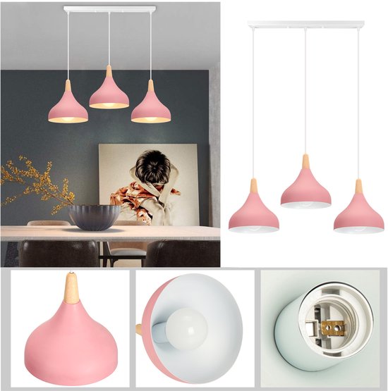 Lustre moderne pour chambre à coucher, 3 lampes suspendues, plafonnier scandinave pour salon, Cuisine, rose