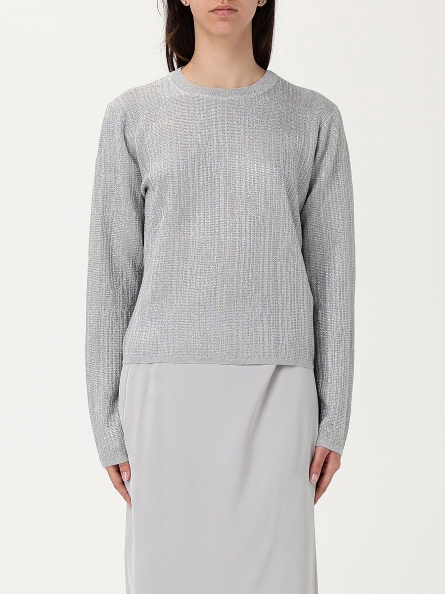 Metallic Knit Pullover Sweater Wo - Silver