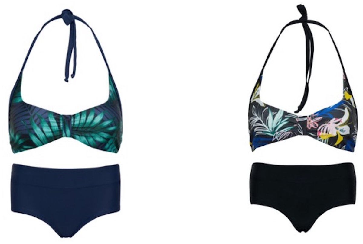Set van 2 bikini hipster broekje en haltertopje Angel's flower/ Tropical leaf 140-146