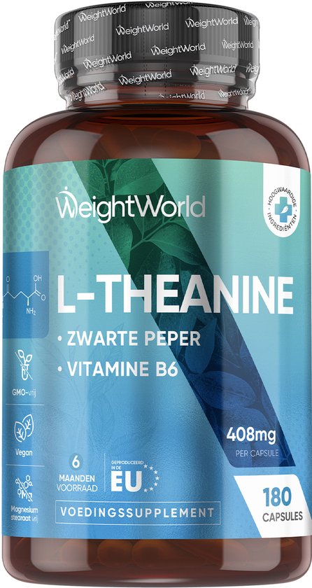 Foto: Weightworld l theanine met zwarte peper en vitamine b6 400 mg per portie 180 vegan capsules voor 6 maanden