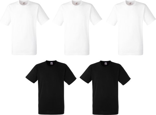 Lot de 5 t-shirts Fruit of the Loom Original pour homme, 100 % coton, col ras du cou – Taille L (BLANC/NOIR)