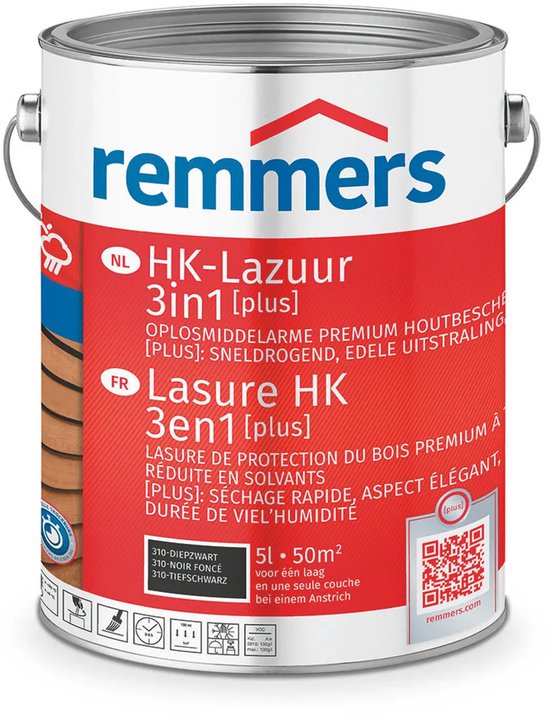 Remmers HK-Lazuur 3 in 1 PLUS | 5 liter | diepzwart
